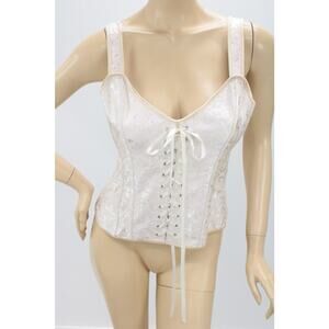 Princess Corset Top L Fitted Boned Ivory Jacquard Working Laces Side Zip sexy